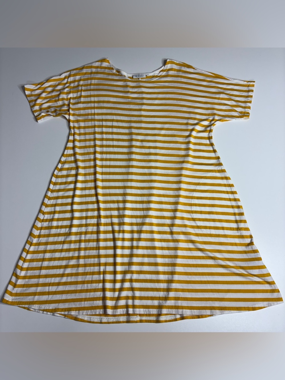 Masai Yellow White Stripe Swing Dress Scandinavian Minimalist Boho Tunic M